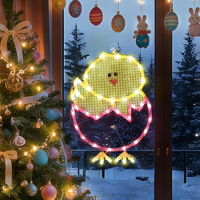 17" 40LED Lighted Cartoon Chick Easter Decor - UL Certified, Warm Ambient Glow, Window Display & Hanging Decor, Festive Mantel Accent, Sturdy Gift Box Packed