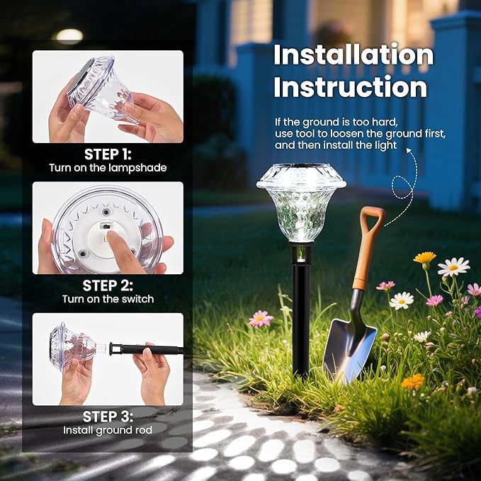 Solar Pathway Lights Garden Decor for Yard, Solar Garden Lights for Outside Waterproof Landscape Lighting, Garden Decorative for Walkway, Driveway, Yard, Landscape, Lawn (6 Pack Cold White)