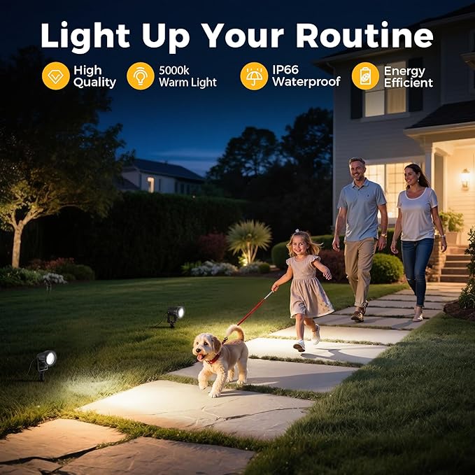 L LOHAS LED 5W Dusk to Dawn Outdoor Lighting, Auto On/Off 6000K Landscape Outdoor Spotlight, IP66 Waterproof Plug in Spot Lights for Yard, Garden, House, Pathway, Plant, UL Listed (2 Pack)