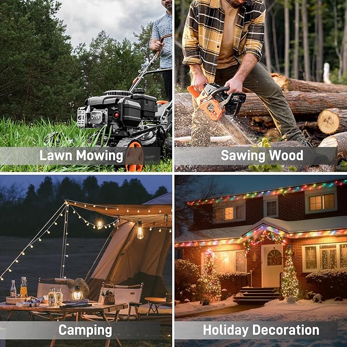 100FT Outdoor Extension Cord with Multiple Outlets, 12/3 Gauge Heavy Duty, 15A 1875W, 3 Prong with LED Light & Locking Plug, Weather Resistant, ETL Certified for Lawn Mower, Tools, Christmas Lights