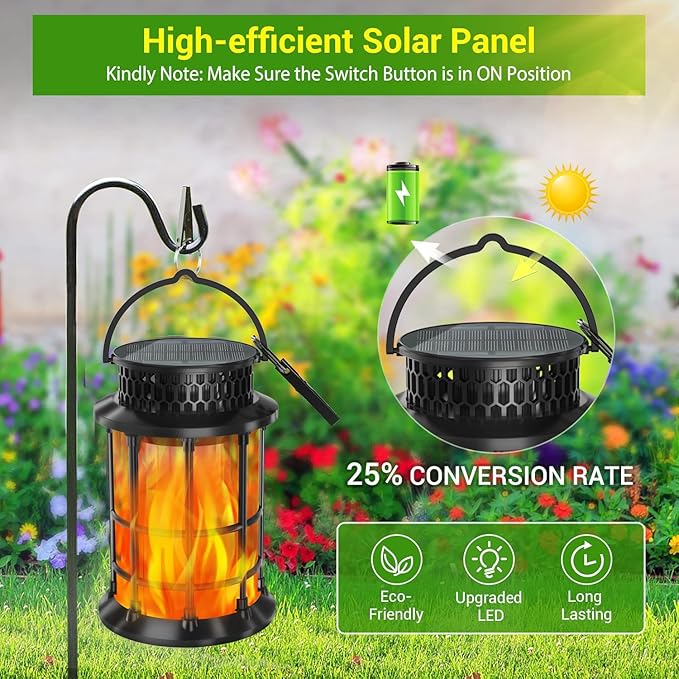 Solar Lanterns Outdoor Waterproof,Upgraded Flickering Flame Lights, Hanging Solar Lanterns Lights, Solar Powered Decorative for Garden Yard Pathway, 2 Pack