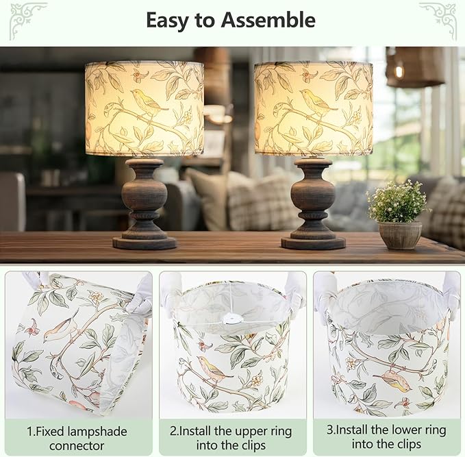 Fabric Lamp Shades, 13” Width and 10” Height Lamp Shade, HD Printing Bird Lampshade, Lamps shades fit with Spider/Uno, Modern Farmhouse Lamp Shades for Table Lamps, Floor Lamps (1 Pack)