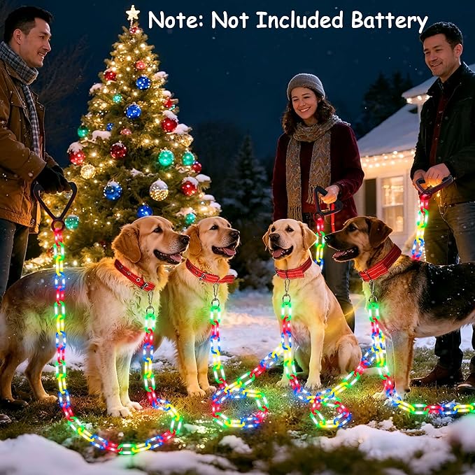 Joomer 6FT Light-Up Dog Leash for Night Walking, 60 LED Battery Operated Dog Chain Lights with 8 Modes & Timer, Glow Leashes with Secure Handle for Small to Large Pets (Multicolor)