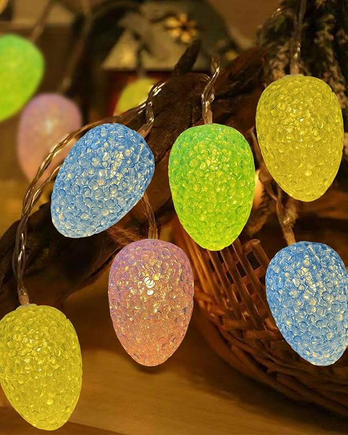 Easter Egg String Lights Battery Powered 6.8FT 10 LED Pastel Egg Lights with Timer, Easter Decorations Light for Easter Home Patio Mantel Tree Party Spring Decor