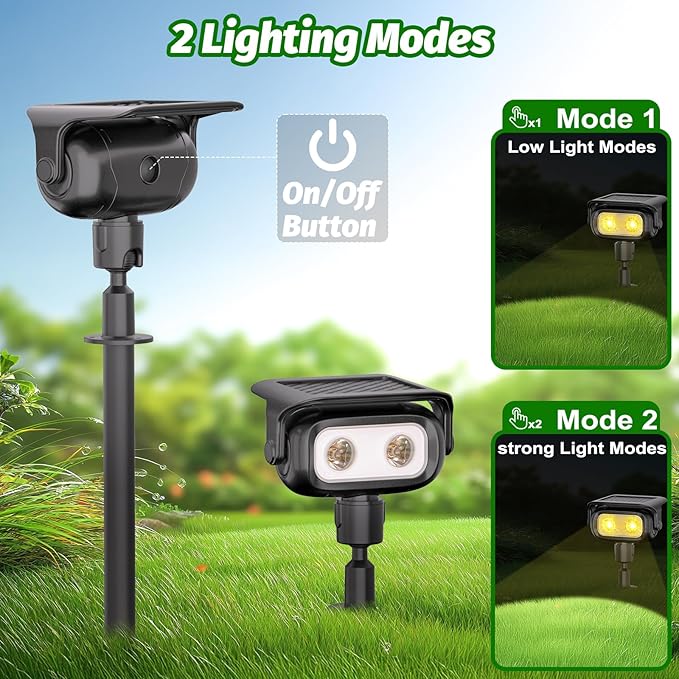 Nreonrick Solar Spot Lights Outdoor Waterproof, 360° Adjustable Landscape Lighting with 2Lighting Mode, Auto On/Off Solar Lights Outdoor for Wall Pathway Garden Decorations (Warm White, 2 Pack)