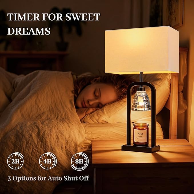 PoKat Electric Candle Warmer Lamp Black, Modern Lamp Candle Warmer with Timer Dimmer, Wax Light Warming Table Lamp for Jar Candles, Bedside Lamp for House Warming Home Decor Living room, Bulb Included