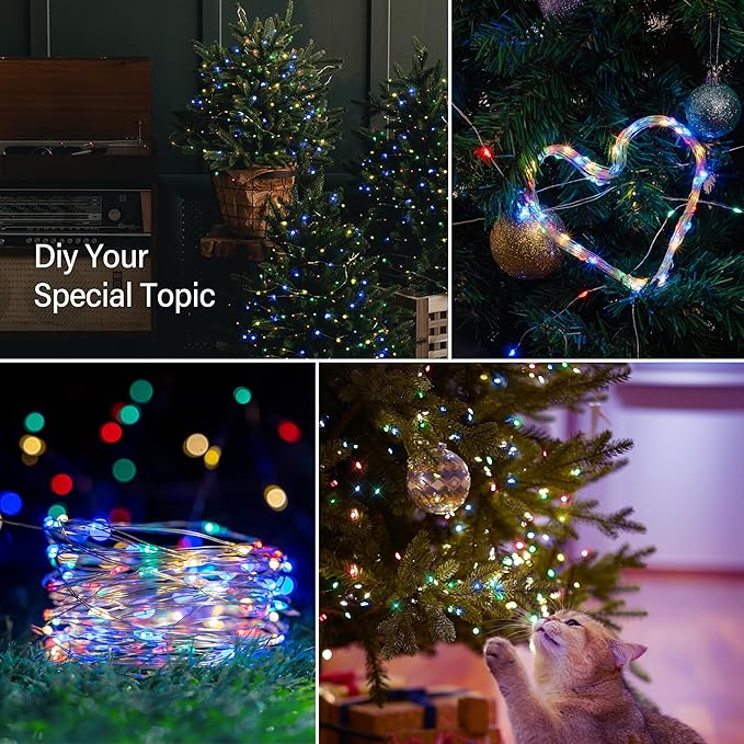 2 Pack Solar Fairy Lights - 33ft 100L Multicolor Twinkle Lights with 8 Modes, Firefly String Copper Wire, for Christmas, Bedroom, Patio, Wedding, Party