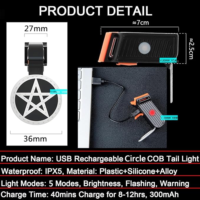 Rechargeable Bike Tail Light LED Bicycle Rear Light Cycling Night Essential Bright Seat Back Safety Lamp 5 Modes Warning Waterproof Flash MTB Light for Men Women Kids