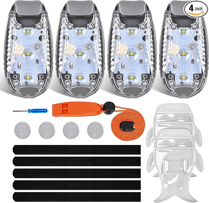 Nilight LED Safety Light 4PCS White Marine Navigation Bike Tail Lights Three Modes Waterproof Reflective Gear Clip On Flash Strobe Indicator Lamp for Night Boating Fishing Cycling Jogging