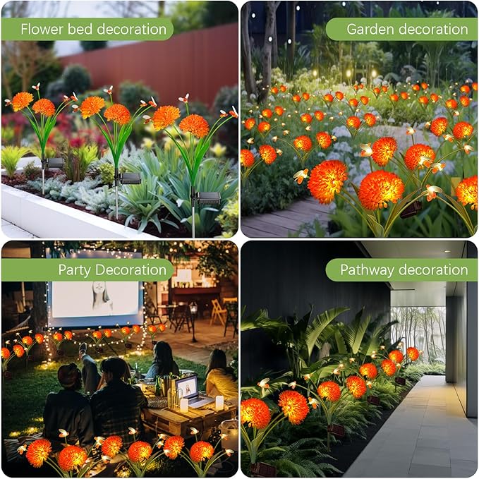 Solar Garden Lights, 2 Pack Solar Swaying Bee Lights with Flowers, Waterproof Firefly Light Outdoor for Garden Patio Yard Pathway Fall Decoration, Gifts for Women Mother's Day