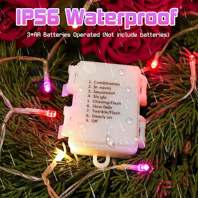 30 LED Valentines String Lights - 10Ft Mini Bulbs Battery Powered Pink Red Yellow Light for Indoor Wedding Anniversary Romantic Dating Party Gifts Valentine Decorations - 8 Modes with Bulit-in Timer