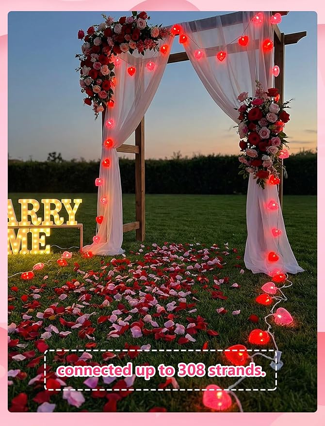 LED Heart String Lights, 8.5Ft Valentine's Day Heart String Lights with 10 Red /Pink Hearts, Romantic Love Heart Lights for Valentine's Day, Mother's Day, Party Decor, Wedding, Holiday Decorations