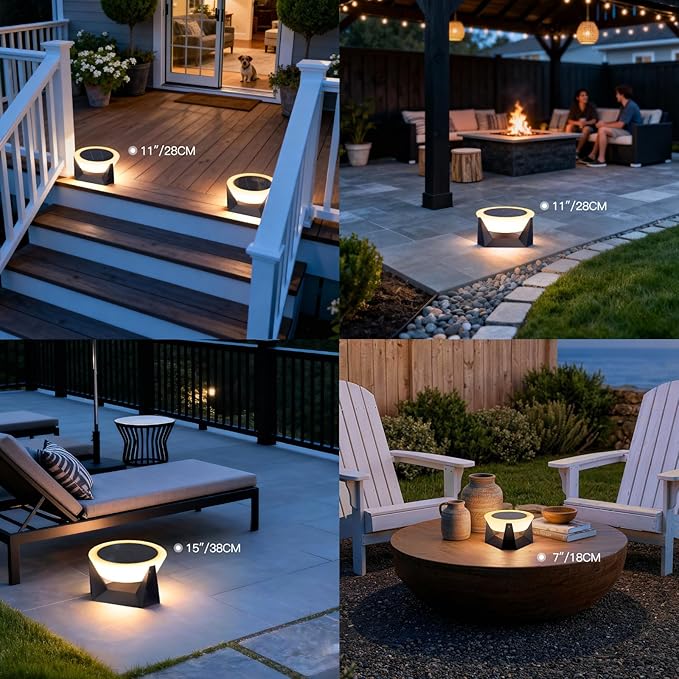 7.09" Solar Lanterns Outdoor Waterproof, 3000K Modern Unique Floor Lamp, Remote Control Outdoor Patio Floor Lamp, IP54 Waterproof Patio Lantern, Smart Solar Powered Porch Lantern for Patio Garden
