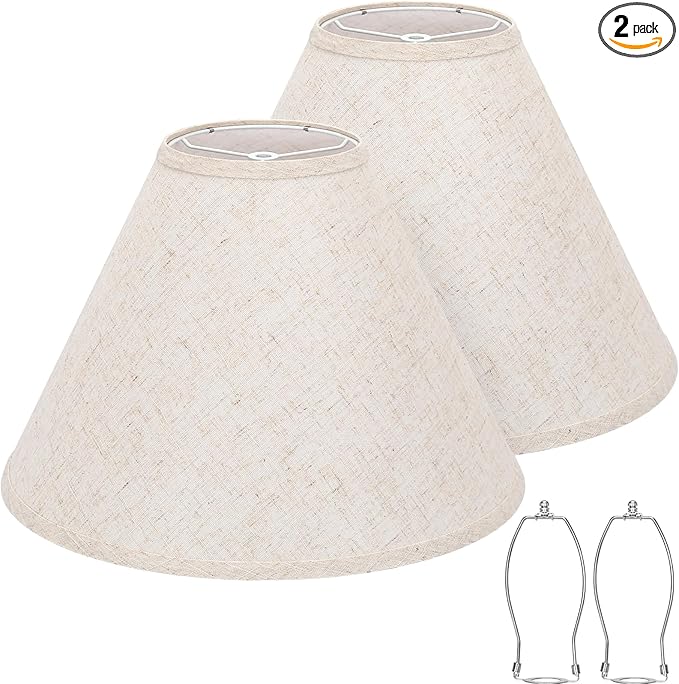 Empire Lamp Shades Set of 2, 6" Top x 16" Bottom x 10.8" High, Large Beige Lamp Shades for Table Lamps Floor Lamps, Natural Linen Lampshades Replacement, Spider, Harp Holders Included, Easy Assembly
