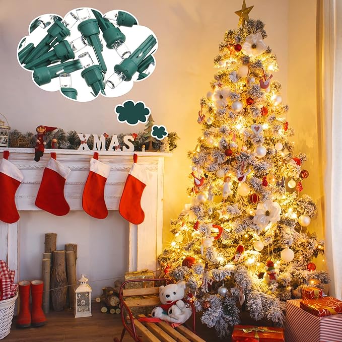 Honoson 48 Count 5 mm LED Halloween Replacement Bulbs Bulk Wide Angle Christmas Light Xmas Tree String Replacement Festival Light Decoration (Green Base with Warm White Bulb)