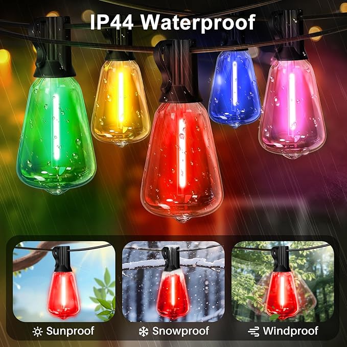 LAMPHOME 26Ft ST38 Outdoor String Lights, Multicolor Patio Lights with 12+1 ST38 Edison Colorful Bulbs, LED Shatterproof Colorful String Lights for Outside Bistro Christmas Patio Party Decorations