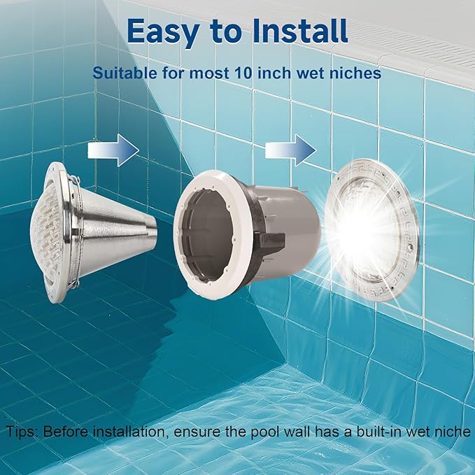 120V LED Pool Lights for Inground Pool, 10 Inch Inground Pool Light with 50FT Cord, 35W(300W Equivalent) 4000LM Cool White, Fits 10'' Wet Niche, Stainless Steel Housing