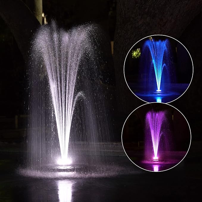 Alpine Corporation FTC102 | Floating Spray Fountain with 48 Color-Changing LED Lights & 398 GPH Pump — Decorative Outdoor Water Feature for Ponds or Pools — Black