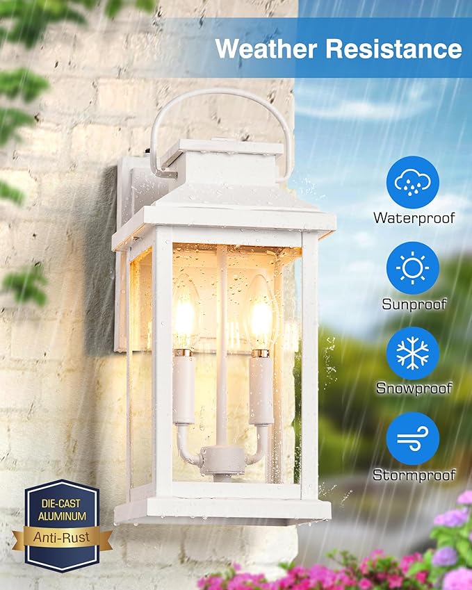 VIANIS Large White Porch Lights Outdoor, Modern Dusk to Dawn Outdoor Lighting Fixtures Wall Mount for House, Anti-Rust Exterior Wall Sconce Lantern for Front Porch, Waterproof Coach Lights for Garage