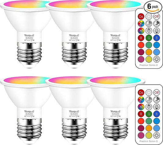 LED Color Changing RGB Light Bulb with Remote 40W Equivalent 400LM, 45° Beam Angle and Memory, E26 Mood Ambiance Lighting (6 Pack)
