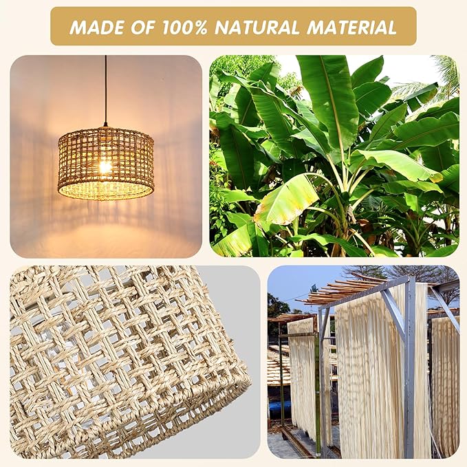 Hand-Woven Rattan Pendant Light, 11.8" Bohemian 1-Light Natural Wicker Hanging Lighting Fixture Ceiling Farmhouse Basket Hanging Lamp Chandelier for Kitchen Island, Living Dining Room