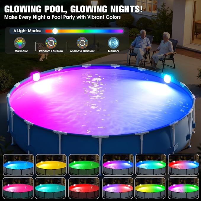Solar Pool Lights,Solar Powered Above Ground Pool Lights,Frame Pool lights Waterproof,2026 Outdoor Swimming Pool Solar Light,Color Changing Pool Light for Above Ground Pool Accessories-2PC