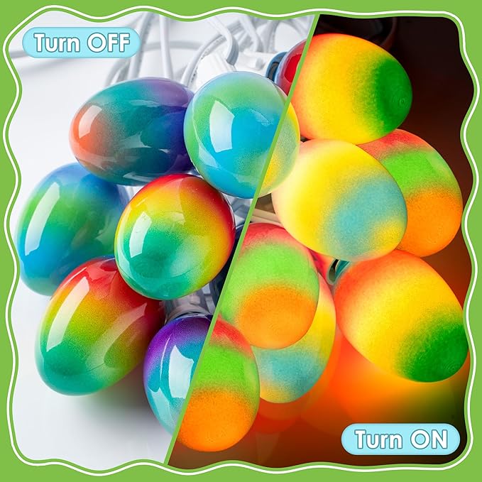 Enhon 2 Pack Easter Egg String Lights, 10.5FT Multi-Color Pastel LED Egg Lights, End-to-End Connectable String Light for Indoor & Outdoor Easter Party, Fireplace, Mantel, Entrance Decor