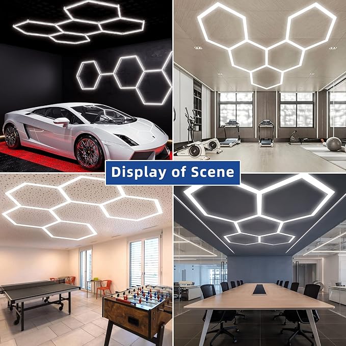 ALLYES Hexagon LED Garage Light, 5 Packs Hex LED Lights, 144W 17280LM 6500K White Super Bright Lighting, Car Detailing Ceiling Light for Workshop Warehouse Basement Gym
