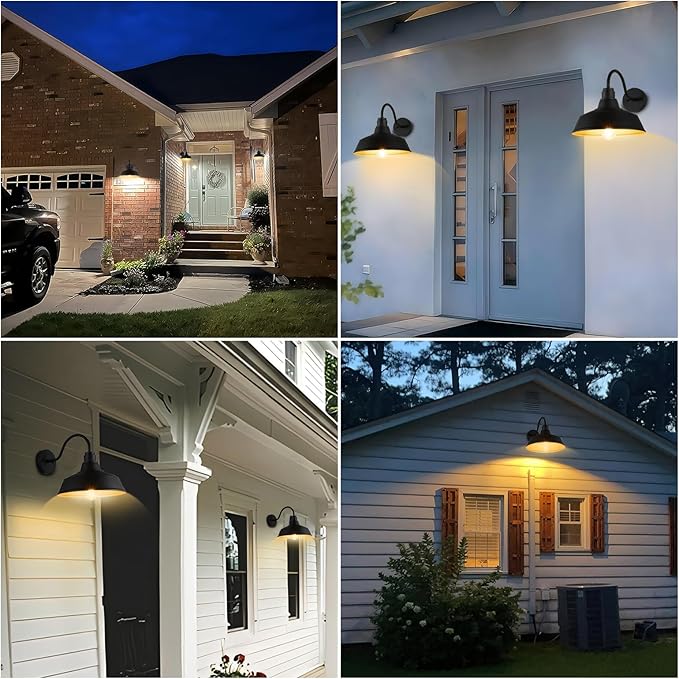 12.4" Barn Light Outdoor Lighting Wall Mount, Farmhouse Outdoor Wall Sconce Vintage Dome Gooseneck Barn Light for Porch Garage Patio, Waterproof Rustproof, 2-Pack
