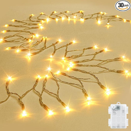 String Lights Outdoor Waterproof 9.8ft 30 LED, Warm White Fairy Lights Battery Operated with Timer Clear Wire for Indoor & Outdoor Decorations Garland Party Garden