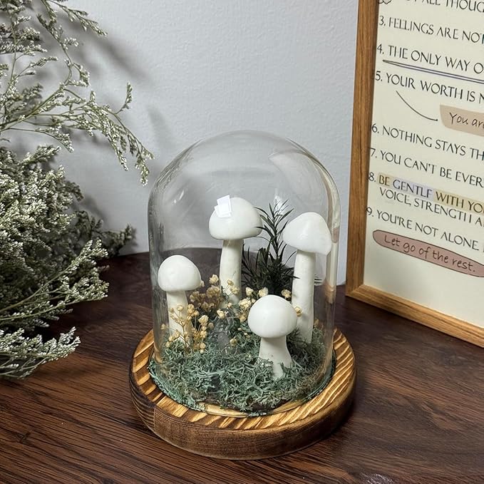 White Mushroom Lamp, Decor LED Light in Glass Dome with Base for Home Bedroom Decor, Birthday Valentines Anniversaries Gifts Box(White)
