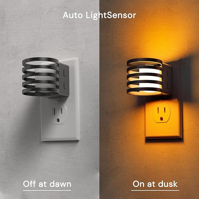 L LOHAS LED Night Light, 2 Pack 3CCT Night Lights Plug into Wall, Amber/3000K/5000K Adjustable Color Temperature Night-Lights, Dimmable Nightlight with Dusk to Dawn Sensor for Bedroom Hallway Bathroom