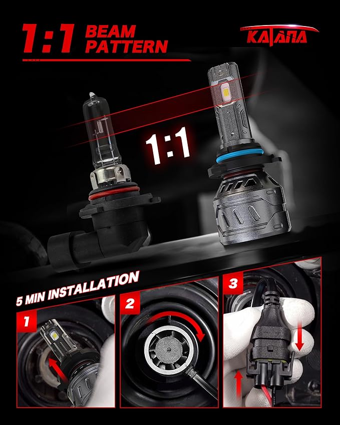 KATANA 9006 Light Bulb, HB4 Bulb 16000LM Super Bright 70W 6500K Mini Size Plug and Play Fog Light Bulb of 2