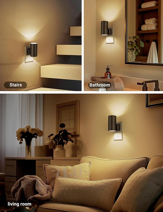 Night Lights Plug into Wall, Dimmable Night Light Plug in, Modern Night Lights with Dusk to Dawn Light Sensor, Soft White 3000K, 0-100LM Adjustable Brightness Nightlight for Hallway Bedroom, 4 Pack