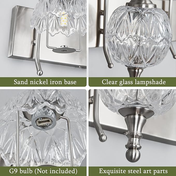 Modern Crystal Bathroom Vanity Lights Fixtures Over Mirror Brushed Nickel Vintage 3-Lights 20 Inch Bathroom Light Fixtures Glass Crystal Vanity Lights