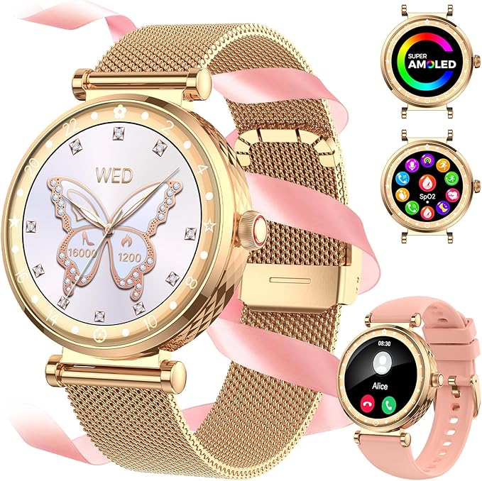 Smart Watch for Women, HD AMOLED Display Fitness Tracker Bluetooth Make/Answer Call, 1.19" Watches with 110+ Sports Modes/Heart Rate/Sleep Monitor/SpO2, Smartwatch IP68 Waterproof for Android iOS