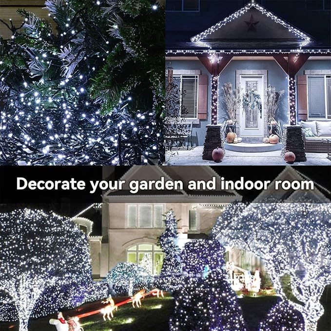Outdoor Christmas String Lights 33Ft 100LED Battery Fairy Lights for Indoor Outdoor Waterproof Remote Timer 8Modes String Lights for Garden Party Holiday Xmas Trees Décor (Cold White)