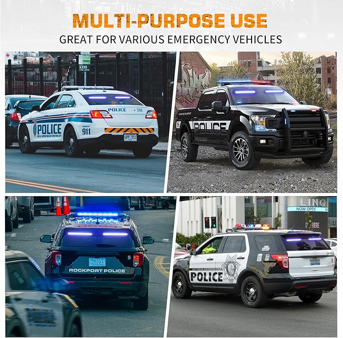 XRIDONSEN 2 in 1 Blue Emergency Lights Traffic Advisor Light Bar 144 LED Warning Safety Strobe Interior Front Windshield Dash Rear Window Light for Police Firefighter Vehicles Trucks Car, 2x17.7 inch