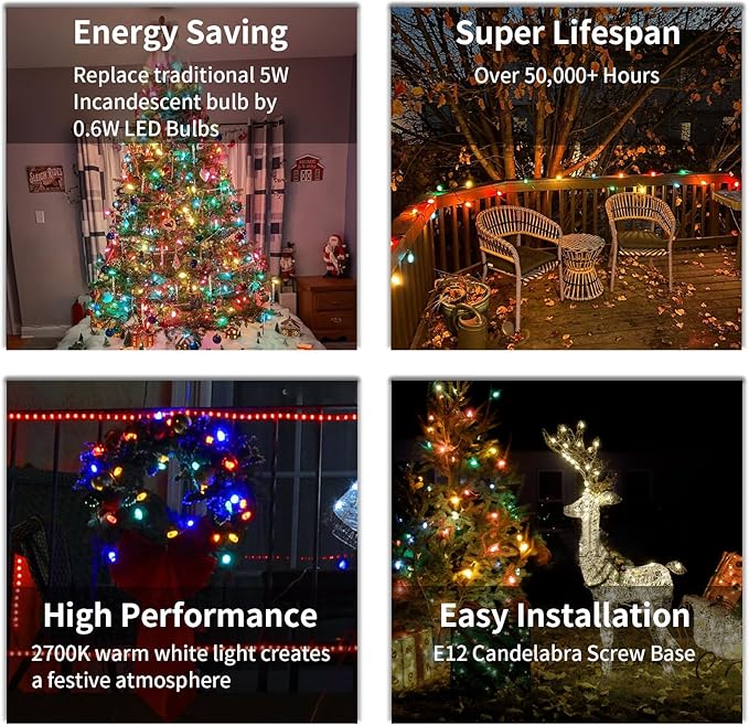25FT C7 LED Christmas Lights Indoor Outdoor, 25 Multicolor Waterproof Bulbs, Connectable Dimmable String Lights Perfect for Roof Tree Fence and Patio Vintage Style