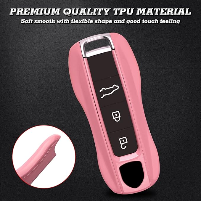 x xotic tech Pink Remote Key Covers Case, Compatible with Porsche Cayenne Cayman Panamera 971 Macan Taycan 911 991 918 Carrera 992, 3PCS Smart Key Fob Painted Keyless Entry Protectors