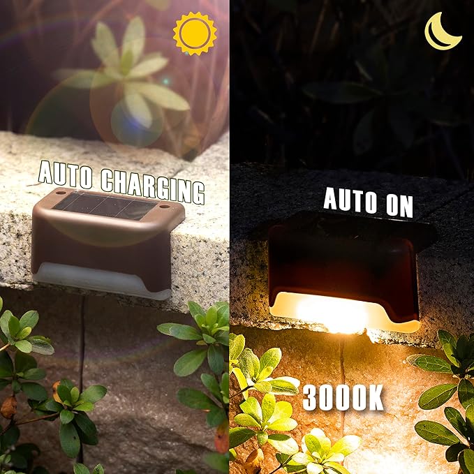 GIGALUMI Led Solar Deck Lights, 16 Pack Waterproof for Outdoor Stairs, Step, Fence, Railing, Yard and Patio (Warm White)