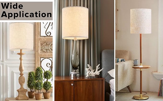 GO&SO Small Drum Lamp Shade,10x10x10" Spider Oatmeal Linen Lampshades for Small Table Lamp,Bedroom Lamps-Natural Textured Fabric Farmhouse Lampshade for Soft Lighting -Easy Assembly & Replacement
