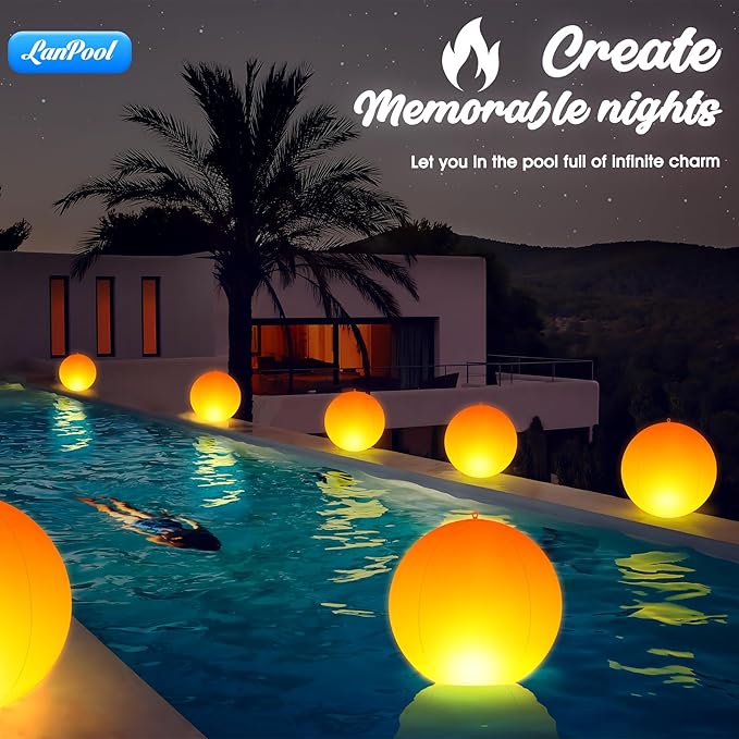 Floating Pool Lights,14" Flame Solar Pool Lights,Floating Glow Globe IP68 Waterproof, Solar Powered Swimming Pool Accessories, Large Floating Light Up Balls for Pool Pond Outdoor Decor-1PC