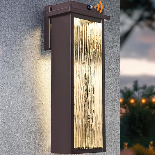 16" Oil Rubbed Bronze Dusk to Dawn LED Outdoor Wall Light, Large Brown Exterior Lighting Fixture, Modern Outside Wall Mounted Porch Sconce, Waterproof Patio Lantern Lamp with Sensor, 1 Pack