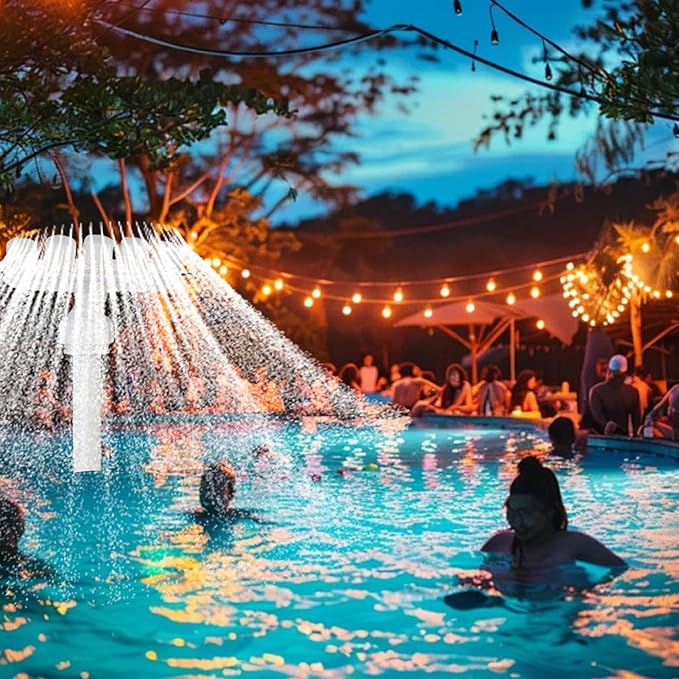 Solar Pool Fountain, RGB LED Waterfall with 7 Color Changing Modes and Remote Control, for Inground Pools and to Enhance Water Circulation and Relaxation