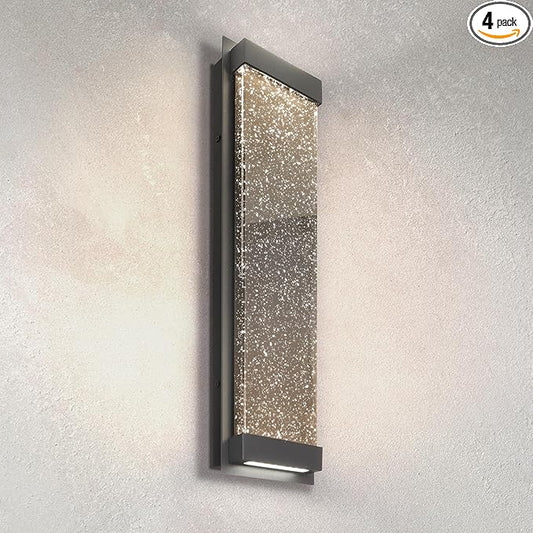 ASD LED 24" Bubble Glass Wall Light Fixture, Outdoor & Indoor Seeded Sconce | 3CCT, Waterproof, Dimmable, Up-Down Glow, ETL Listed | 22W 530LM 3000-5000K 100-277V | Porch Lighting | Black, 4 Pack