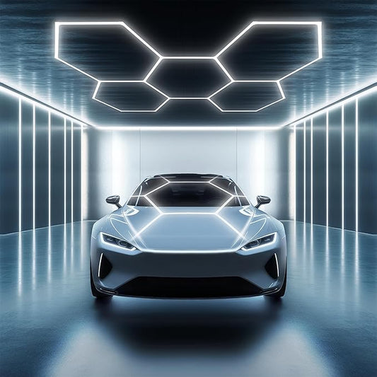 PARMIDA Hexagon LED Garage Lights, Ultra Bright 250W, 25000LM, ETL/FCC, Honeycomb Modern Ceiling Lighting System for Car Detailing Garage, Workshop, Gym, Shop, Basement (25 Pack, 5 Grids - 6000K)