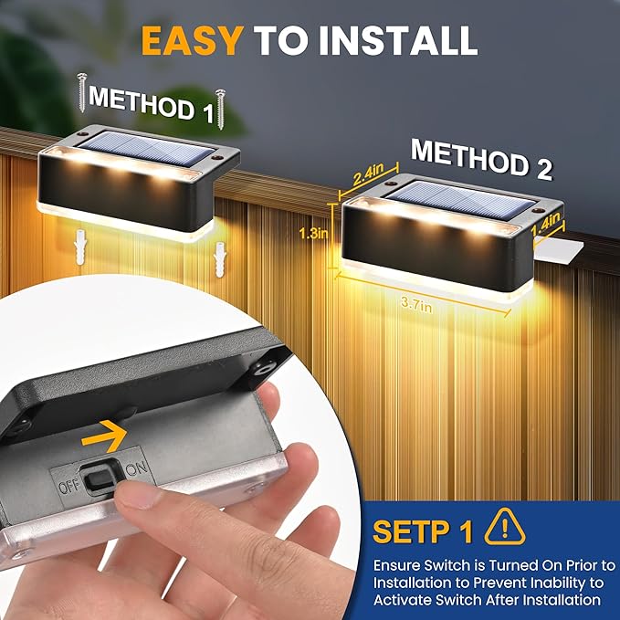 SOLPEX Solar Fence Lights, Solar Deck Lights Outdoor Waterproof Solar Powered for Step, Stair, Balcony,Front Porch,Garden, Walkway,Yard, Patio Decor, IP65 Waterproof (12 Pack, Warm White) 6 LEDs