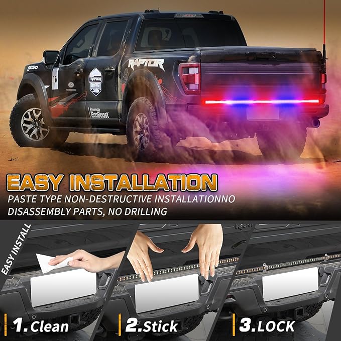 XRIDONSEN 60 inch Truck Tailgate Police Lights Strip 360 LED Rear Window Lights Red Blue Emergency Strobe Lights Flashing Warning Hazard Safety w/Waterproof Flexible for Vehicles Trucks