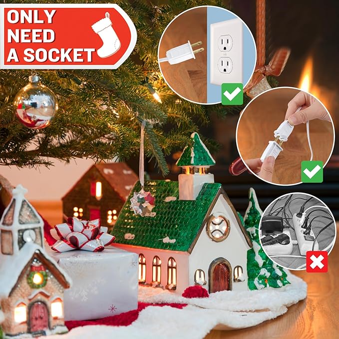 Christmas Village Lights, C7 Blow Molded Light Cord with 6 LED Bulb.9.8Feet Suitable for Christmas Village Houses, Halloween Holiday，Holiday Lighting - Warm Light